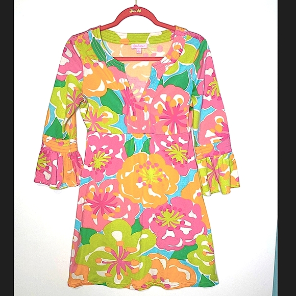 Lilly Pulitzer Dresses & Skirts - LILLY PULITZER PETUNIA PARADISE SILK BLEND FLORAL COLORFUL RESORT DRESS SZ SMALL